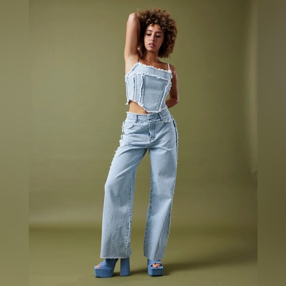 By.Dyln 100% Cotton Sleeveless Light Blue Frayed Corset Montanna Denim Top - Picture 5 of 15